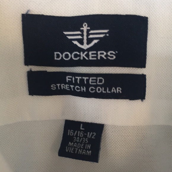 MENS Dockers L (16-16.5) 34-35 fitted stretch collar white. Worn once - Picture 2 of 3